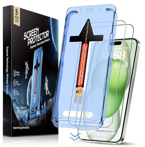 MAGIC JOHN 2 Pack for iPhone 15 Plus 6.7 inch Tempered Glass Screen Protector, Auto Dust-Elimination Installation, Bubble Free, Dynamic Island Compatible, HD Clear, Easy Installation, Anti-Scratch