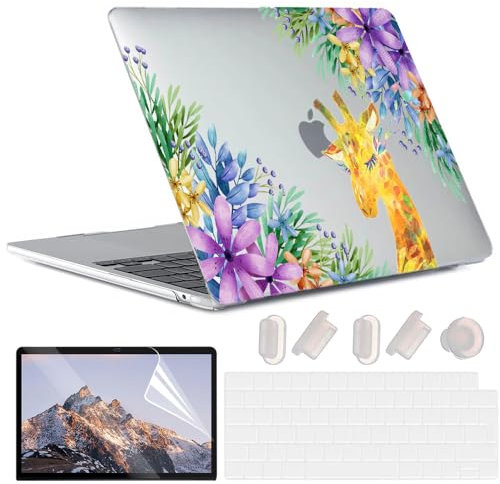 Yadiyeye Hülle für MacBook Air 13,6 Zoll M3 M2 2024-2022 A3113 A2681, [Hochauflösend Bedruckte Schale] Ultradünne Hartschale Schutzhülle Snap Case für Mac Air M2 13 Zoll- Lächelnde Giraffe 17