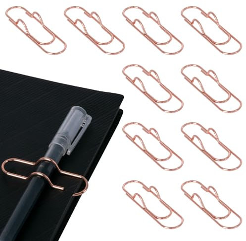 Dalababa 10 Pcs Metal Pen Clips, Paperclip Portable Pen Holder Clips for Notebook, Pencil Holder for Book Journal Clipboard Stationery Tool - Rose Gold