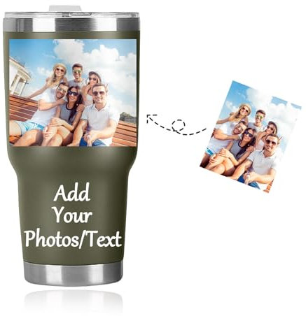 Seguire Personalised Travel Mug with Picture &Text-Personalised Coffee Tumbler with Photo 30oz Coffee Cup Travel Mug Gifts for Dad Fathers Day Mom Thanksgiving (Army Green)
