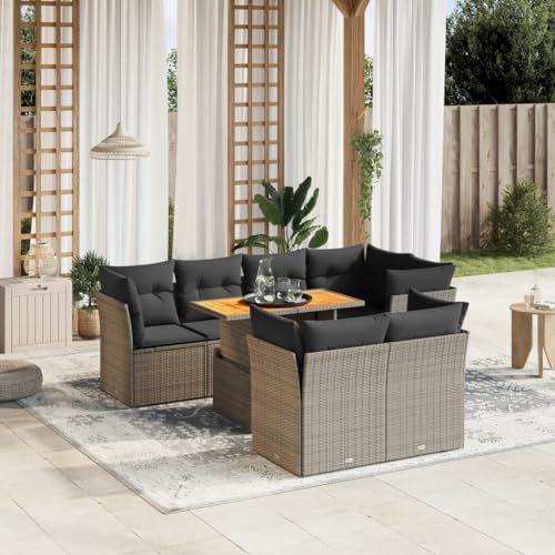 Gecheer 8-TLG.Garten-Sofagarnitur mit Kissen Gartenmöbel Set Loungemöbel Set Gartensofa Gartenlounge Set Fußhocker Frei Kombinierbare Elemente Ecksofa Balkonlounge Garten Balkon Terrasse Polyrattan