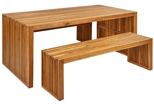 Gartenmöbel Set Akazienholz hellbraun Tisch 180x90 cm mit 2 Bänken Sulzano