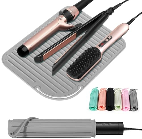 Quccefods Estera resistente al calor de silicona grande para herramientas para el cabello caliente, soporte para rizadores, plancha de pelo, alfombrilla portátil, accesorios/organizador