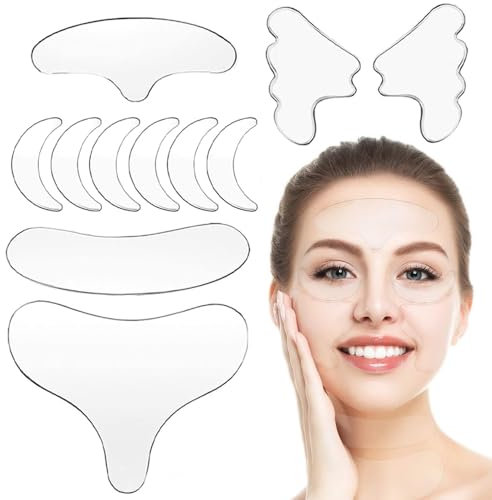 RXKFIGX 11 Stück Anti-Falten-Pads Wiederverwendbare Silikon-Gesichts-Patches Silikon Nacken Falten Patches Stirn Pad Set für Gesicht Brust Hals Silikon Pads Die Haut Feucht und Weich Hält
