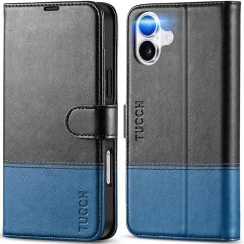 TUCCH Case for iPhone 16 Plus (6.7) 2024, Magnetic PU Leather Protective Wallet Folio Foldable Case with[RFID Blocking]Card Slots Kickstand[Shockproof TPU]Compatible with iPhone 16 Plus, Black&Blue