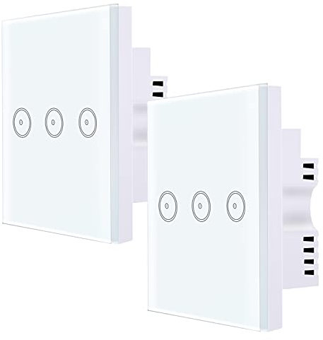 ZigBee Interruptor de luz inteligente, control por voz para Alexa empotrado, sensor táctil de cristal, compatible con Alexa/Google Home/Tuya/Smart Life (requiere hub), 2 paquetes de 1 vía