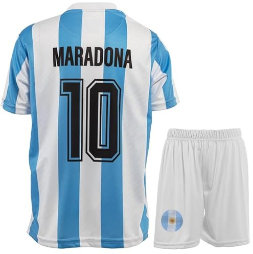 Hawkara Argentina #10 Heim Diego Legende Kinder Trikot mit Kurz, Fußball Trikot Set Jugendgrößen (Blau/Weiß,176)