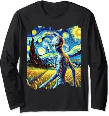 Alien Van Gogh Art Painting Star Sky Night Aliens Long Sleeve T-Shirt
