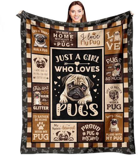 Paihvcn Mops-Geschenkdecke, 152,4 x 127 cm, Mops-Geschenke für Mops-Liebhaber/Frauen, Mops-Thema, Dekoration, Geschenk für Frau/Besitzer/Mutter, Welpengeschenk/Geschenke für Mädchen/Welpenliebhaber