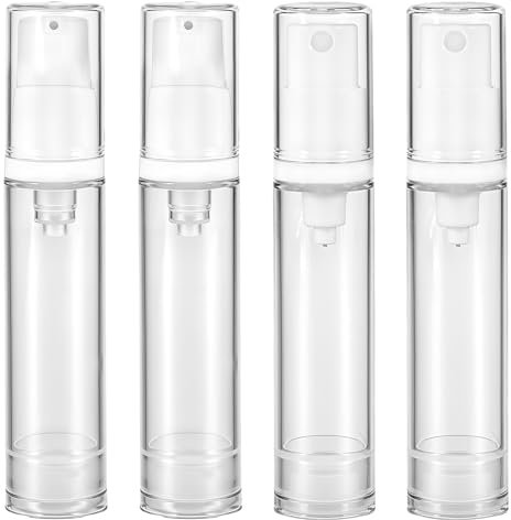 4 Pcs Refillable Clear Travel Pump Bottles, Vacuum Cosmetic Container Press and Spray Bottle for DIY Foundation, Essential Oils, Disinfectant Spray (10ml)