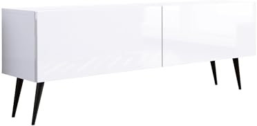 3E 3xE living.com Meuble TV : Deux Portes, Deux étagères, Couleur : Blanc Mat/Blanc Brillant, Pieds Noirs D : L : 140 cm, H : 52 cm, P : 32 cm