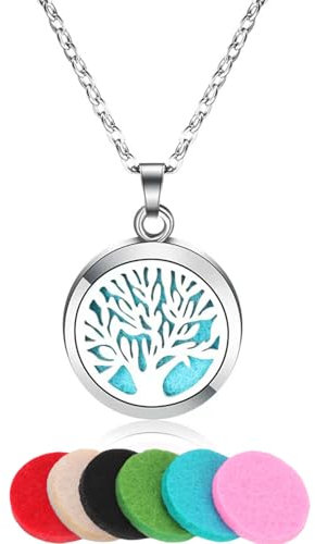 TJUSPIRIT Aromatherapie Schmuck Parfüm Halskette Duft Öl Diffuser Medaillon Anhänger mit 6pcs Pads Edelstahl Ätherisches Öl Halskette für Damen Herren(Stil A)
