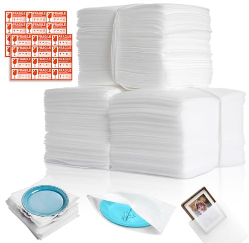 100 PCS Demenagement Feuilles Mousse Papier Bulle Déménagement Carton 20 * 20cm Avec Étiquettes Fragiles pour Cartons Déménagement Vaisselle Plats Assiettes Verres Emballage