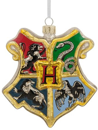 Hallmark Hogwarts Wappen Glas Ornament Harry Potter Baumschmuck Glas Hängende Ornament Weihnachten Hängende Ornament Geschenke für Weihnachten Gryffindor Slytherin Ravenclaw Hufflepuff