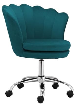 STADO® | Bürostuhl | Samt | Petrol | 68x68cm | Muschel-Design | Höhenverstellbar | Drehbar | Rückenlehne | Rollen | Schreibtischstuhl | Drehstuhl