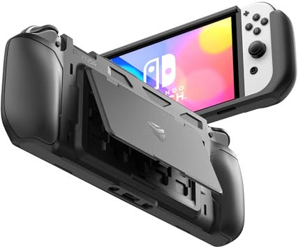 Dexnor Stoßfeste Schutzhülle für Nintendo Switch OLED-Modell (2021), robuste Schutzhülle mit verstellbarem Ständer, MicroSD- und Spielkartenfächern für Nintendo Switch OLED und Joy-Con-Controller