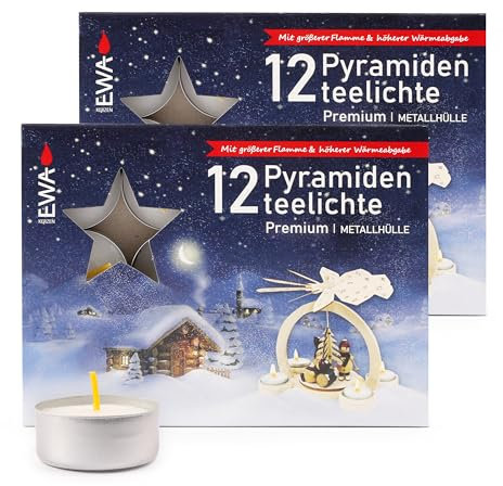 MiCasa SuCasa 2x12 Pyramiden-Teelichter mit Metallhülle - Paraffin, 96h Gesamtbrenndauer - Ideal für Weihnachtspyramiden durch größere Flammen - Für stimmungsvolle Advents- und Weihnachtsdeko
