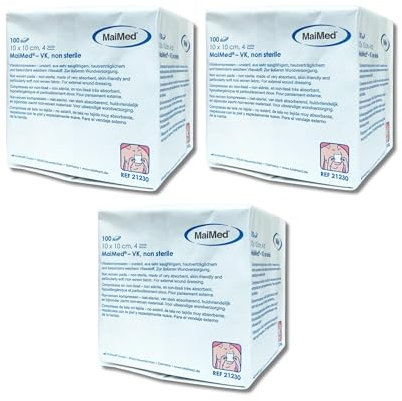 ANCEVIA Set MaiMed Kompressen 10x10cm unsteril - 3x100 Stück Premium Vlieskompressen aus Viskose & Polyester - Wundauflagen nicht haftend - Wundkompressen Gaze Verbandsmaterial CE-zertifiziert