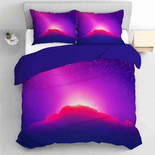 DLERFLOVR Sternenhimmel Bettwäsche 135X200Cm - Farbverlauf-Himmel Deckenbezüge Microfaser Bettbezug Set,3 Teilig Atmungsaktiv Bettwäsche Set Mit Reißverschluss Und 1 Kissenbezug 50X75Cm