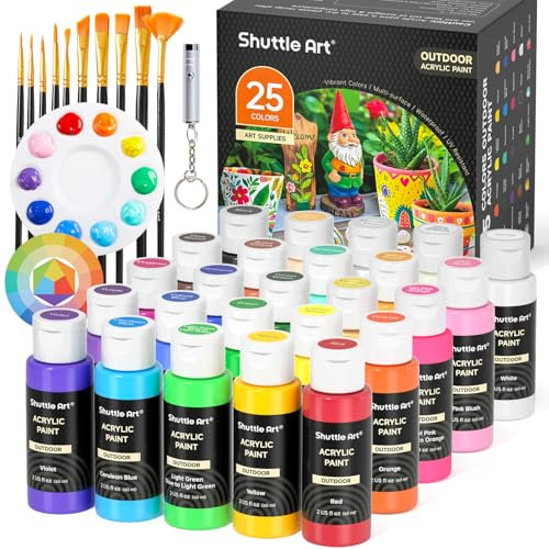 Shuttle Art Acrylfarben Set, 25 Acryl Farben in Flaschen (je 60ml, 2oz), Acrylfarben wasserfest für Außen, Acrylic Paint für Künstler, Anfänger, Erwachsene auf Steine, Leinwand, Holz