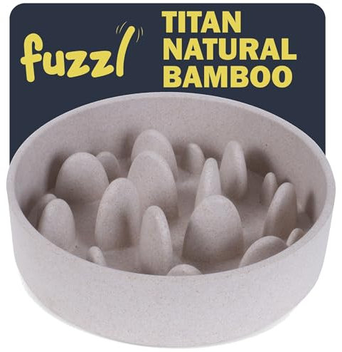 Fuzzl Bamboo Slow Feeder Bowl - Stone 21cm - 1.4L Eco-Friendly, Antibacterial, Durable, Non-Toxic Dog Bowls - Versatile Dog Water Bowl for Hydration, Feeding - Ideal for Medium and Large Dogs