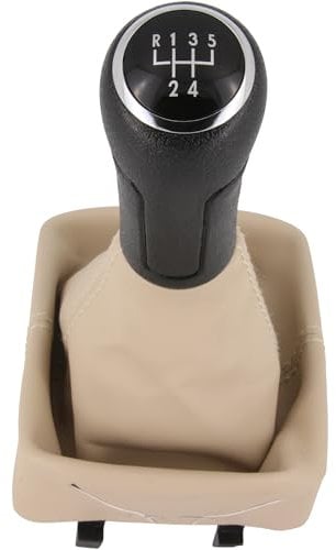 Recambo Schaltknauf + Schaltsack Set 5 Gang passend für VW Polo, 9N, 2001-2009, Plug & Play, Auto Schalthebel Schaltmanschette, mit Rahmen, schwarz - beige