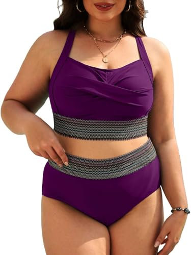 CheChury Costume da Bagno Donna Vita Alta Due Pezzi Bikini Set Taglie Forti Costumi da Mare Donna Bikini Top Push up Imbottito Reggiseno Costume Due Pezzi Sexy Costumi da Bagno Curvy Swimwear
