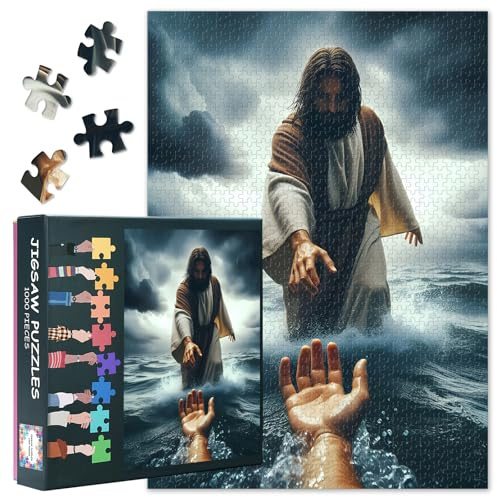 Jesus Jigsaw Puzzles for Adults 1000 Pieces, Hand of God Puzzle no Dust, Jesus Christ Giving a Hand Home Decor Birthday Party Challenging Puzzles for Cognitive Workout 27.5 x 19.6