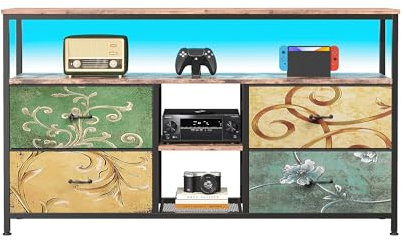 MINGZHE Mueble para TV, mesa de TV retro, soporte para medios, soporte para TV con cajones, centro de entretenimiento, consola multimedia, soporte de TV para salón, retro, multicolor, 137 x 30 x 78 cm