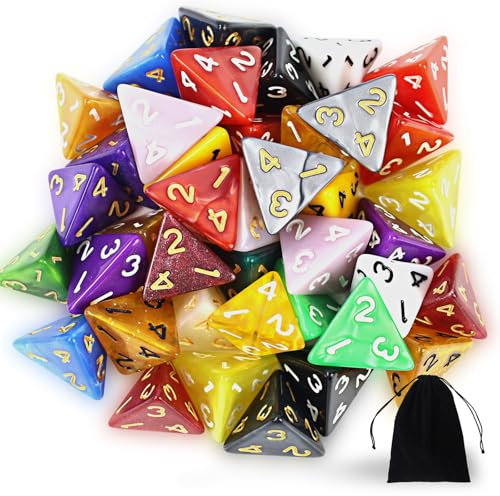 QUTHZZHY 40 Stück Polyedrische Würfel, D4 Würfel Dice Spielwürfel, Tisch Spiel Würfel für Dungeons und Dragons DND RPG MTG, Zufällige Farbe, FarbSpielwürfel, Kartenspiel Rollenspiele, mit Beutel
