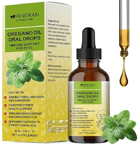 Huile d'origan pour Chiens, Liquide d'Origan, Soutien Immunitaire | Antibiotiques Naturels pour Chiens, pour la Santé Digestive | Poil, la Peau et la Santé Générale du Chien
