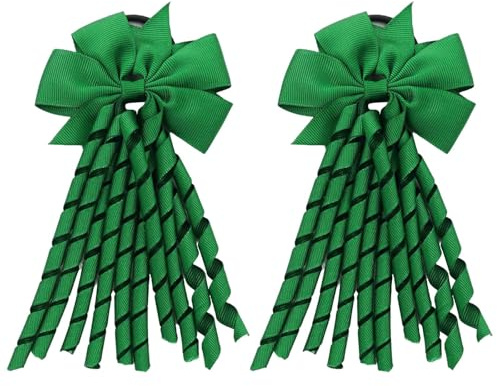 Green Hair Bow Hair Ties - ShiningUU 2 Pack Curly Bow Hair Bands with Bow for Girls & Teens, Hair Bow Spiral Streamers, School Hair Accessories, Girl Hair Ties with Bows for Hairstyles, Birthday Gifts