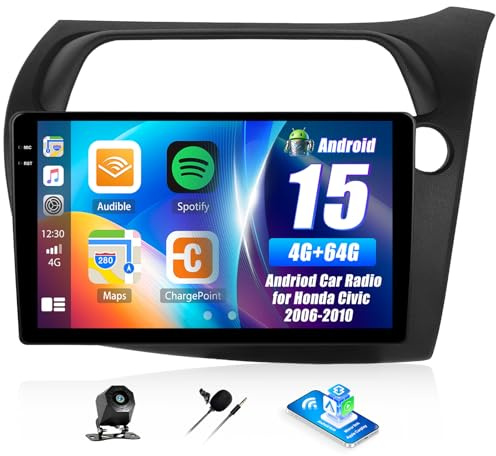 Android Car Stereo for Honda Civic 2006-2010 4G+64G Car Radio with Wireless Carplay Android Auto 9 Inch Touch Screen Head Unit Replacement Mirror Link Backup Camera WiFi GPS FM RDS Bluetooth