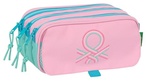 safta BENETTON DOLCE Federmäppchen mit 3 Fächern für Kinder, ideal für Kinder im Schulalter, bequem und vielseitig, Qualität und Widerstandsfähigkeit, 21,5 x 8 x 10 cm