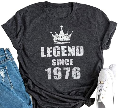 50th Birthday Shirts for Women Vintage 1975 Retro Birthday Party Top Casual Short Sleeve Loose Tee Tops