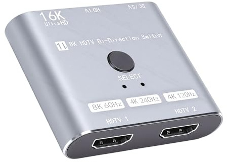 XUMIUZIY Switcher Interfaccia Multimediale HD 2.1, 2 in 1 Uscita 16K 60Hz 8K 120Hz 4K 240Hz 48Gbps Bidirezionale, con HDR10+ Dynamic HDR VRR ALLM, per PC TV da Gioco