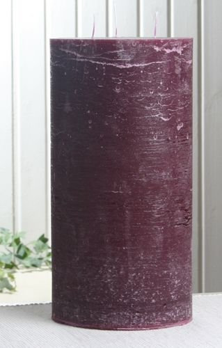 CandleCorner Rustik-Kerzen Dreidochtkerze, 30 x 15 cm Ø, Lila mit Burgund-Ton, Unparfümiert
