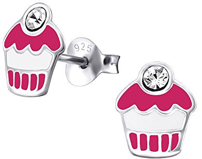 Laimons Mädchen Kids Kinder-Ohrstecker Ohrringe Kinderschmuck Muffin Kuchen Cupcake Gebäck pink weiß mit Glitzer aus Sterling Silber 925