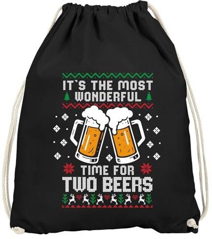 MoonWorks® Turnbeutel Ugly XMAS Bier Design Spruch lustig Time for Beer Gymbag Weihnachtsbeutel Schwarz unisize