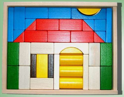 Baukasten Haus bunt mit 41 Teilen, Spielzeug aus Holz, Geschenk für Kinder, von DREGENO SEIFFEN – Original erzgebirgische Handarbeit