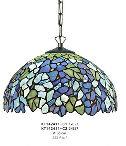 Handgefertigte Tiffany Hängeleuchte von Casa Padrino, Durchmesser 36 cm, 1-Flammig - Leuchte Lampe - wunderschöne Tiffany Deckenleuchte