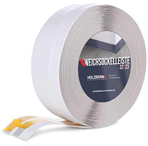 HOLZBRINK Battiscopa adesivo in PVC 32x23mm, 25 m | Bordino per top cucina, mobile per bagno | Zoccolino battiscopa | Colore: cenere