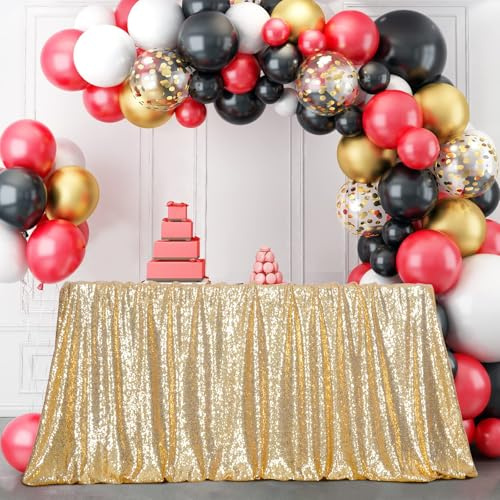 3E Home 125x200cm(50x80 inches) Light Gold Sequin Tablecloth Rectangle Table Cover Wedding Party Banquet