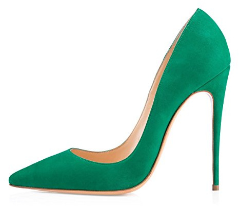 EDEFS Escarpins Femme Vert Daim Talon Aiguille 12 cm Bout Pointu Chaussures Élégantes Confortables Soirée EU38