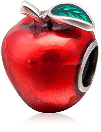 Charm-Anhänger Apfel aus 925er Sterlingsilber, rote Emaille, Glücksbringer für Pandora-Charm-Armband (B)