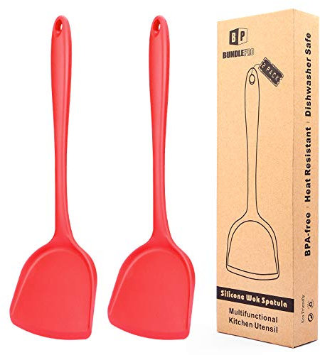 2er-Pack Silikon-Wokpfannenwender/Löffel | Antihaftbeschichtung | Hitze-, schmutz- und geruchsresistent, leicht zu reinigen und spülmaschinenfest