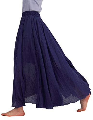 FEOYA Frauen Bohemian Elastische Taille Sommerrock Baumwolle Leinen Lange Maxi Rock Plissee Retro Faltenrock