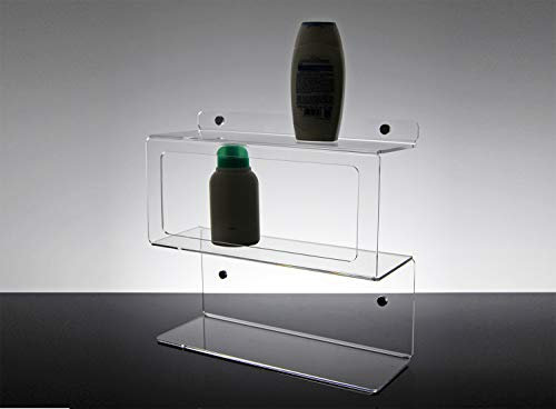 Slato Mensola da bagno a tre ripiani a muro porta oggetti dal design moderno in cristallo acrilico trasparente Momo (40 × 13 × 33 cm)