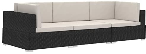 vidaXL Canapés 3 pcs avec Coussins Salon de Jardin Sofa de Jardin Mobilier d'Extérieur Meubles d'Extérieur Résine Tressée Noir