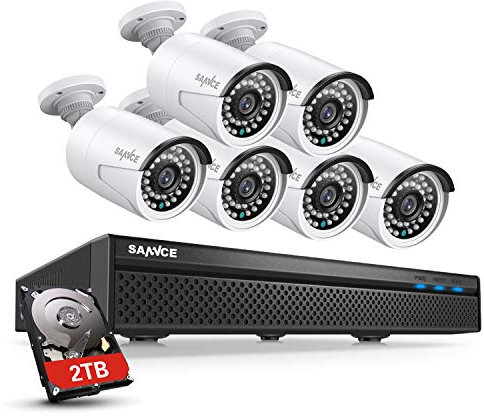 SANNCE 5 MP H.264 + PoE Überwachungskamera, 8 Kanäle, POE NVR mit HDD 2 TB und 6 Überwachungskameras, Recorder 5 MP Innen/Außen, wasserdicht IP66